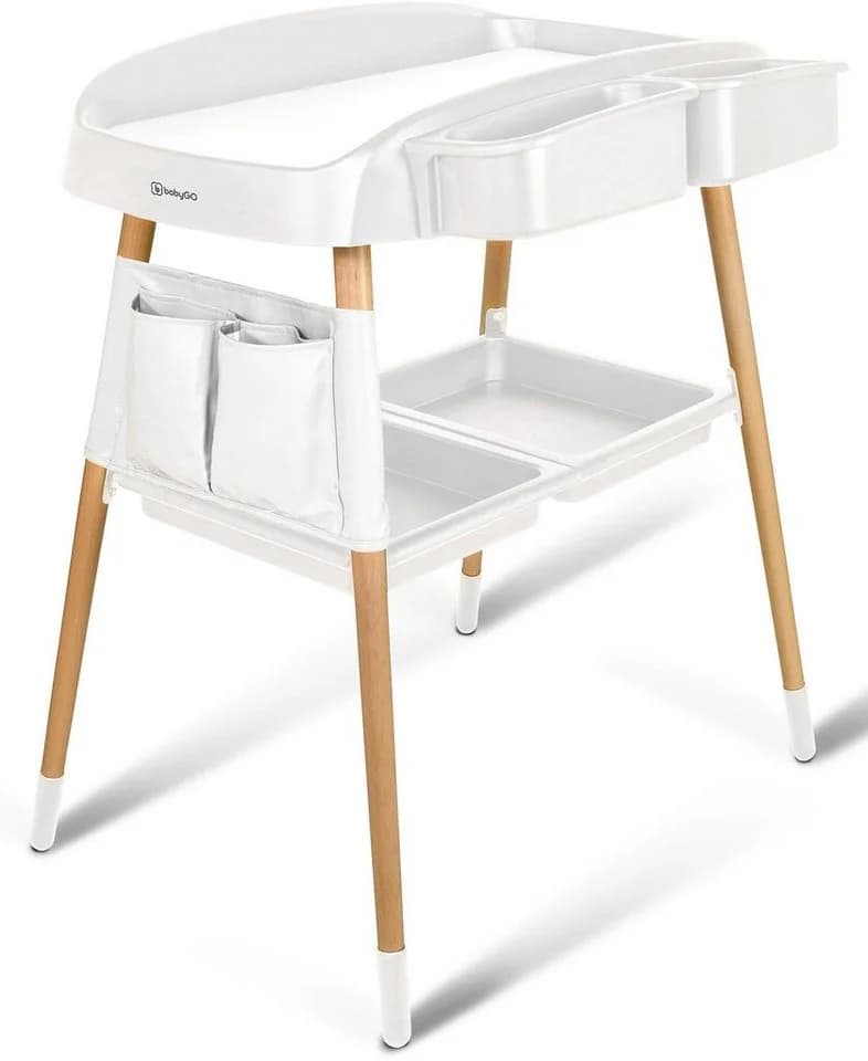 Wickeltisch BABYGO ChangeMe Weiß Holzwerkstoff mit Rädern und Ablage - Bild 2