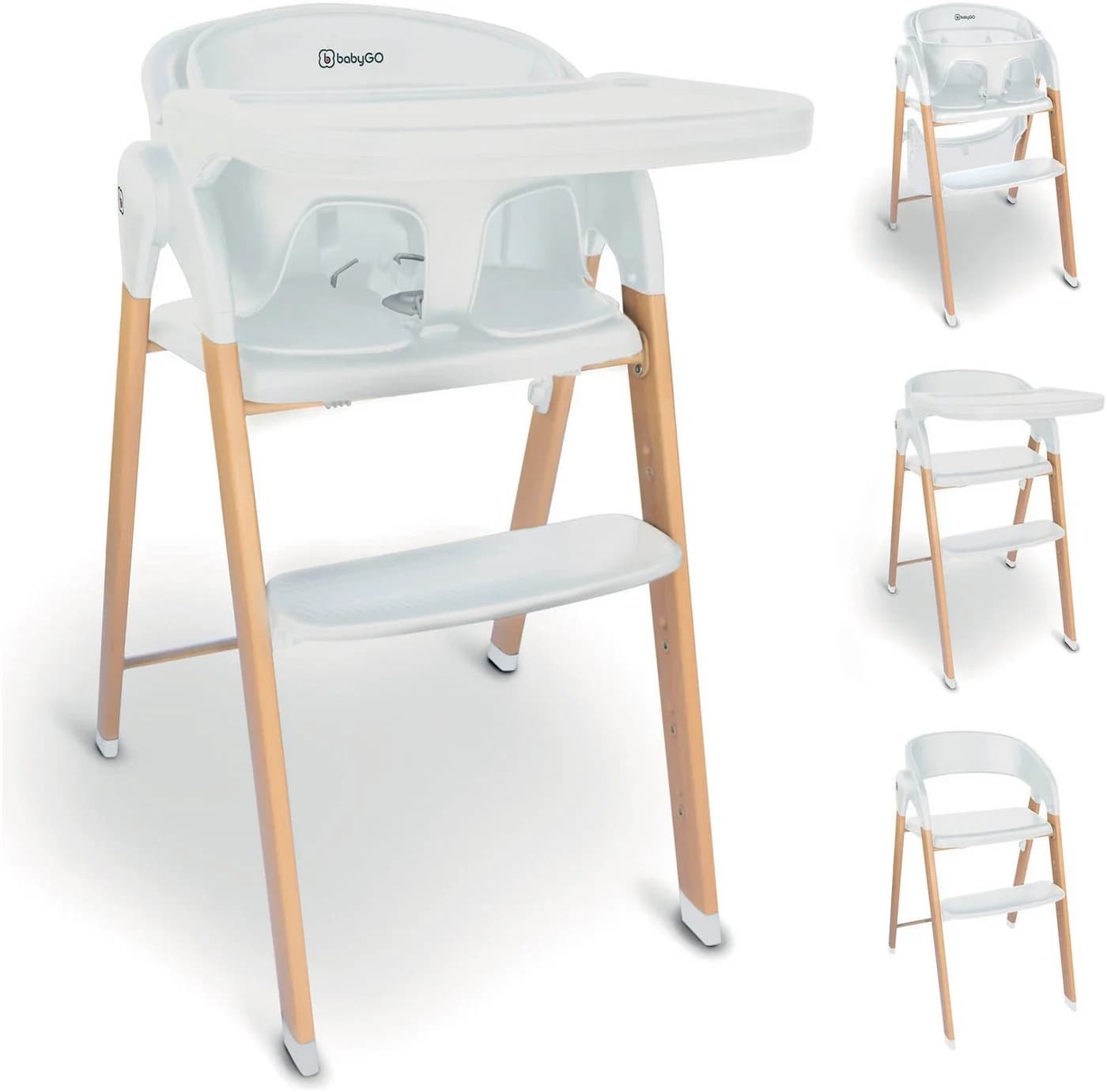 BabyGO Levels Kombihochstuhl Weiß Holzoptik Zusammenklappbar - Bild 2