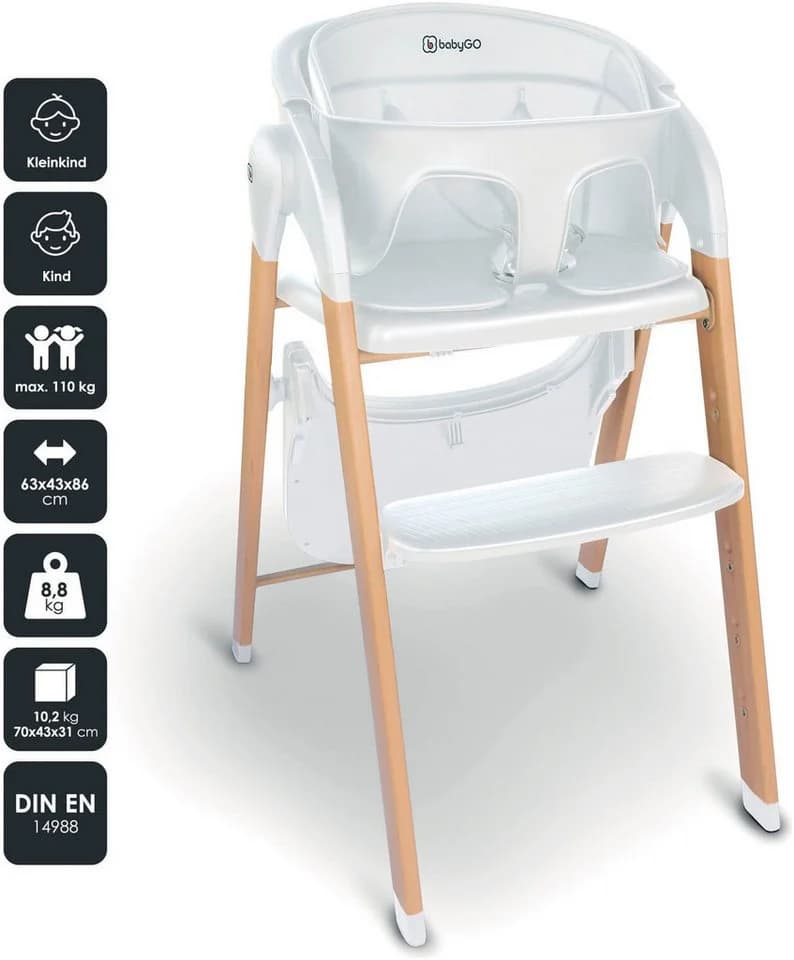 BabyGO Levels Kombihochstuhl Weiß Holzoptik Zusammenklappbar - Bild 3