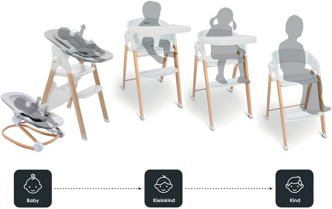 BabyGO Levels Kombihochstuhl Weiß Holzoptik Zusammenklappbar - Bild 4