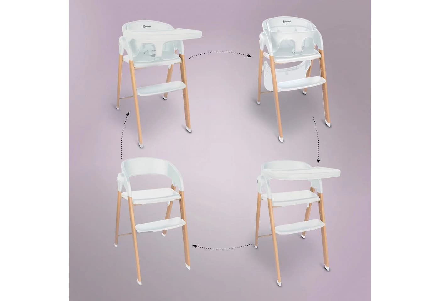BabyGO Levels Kombihochstuhl Weiß Holzoptik Zusammenklappbar - Bild 5