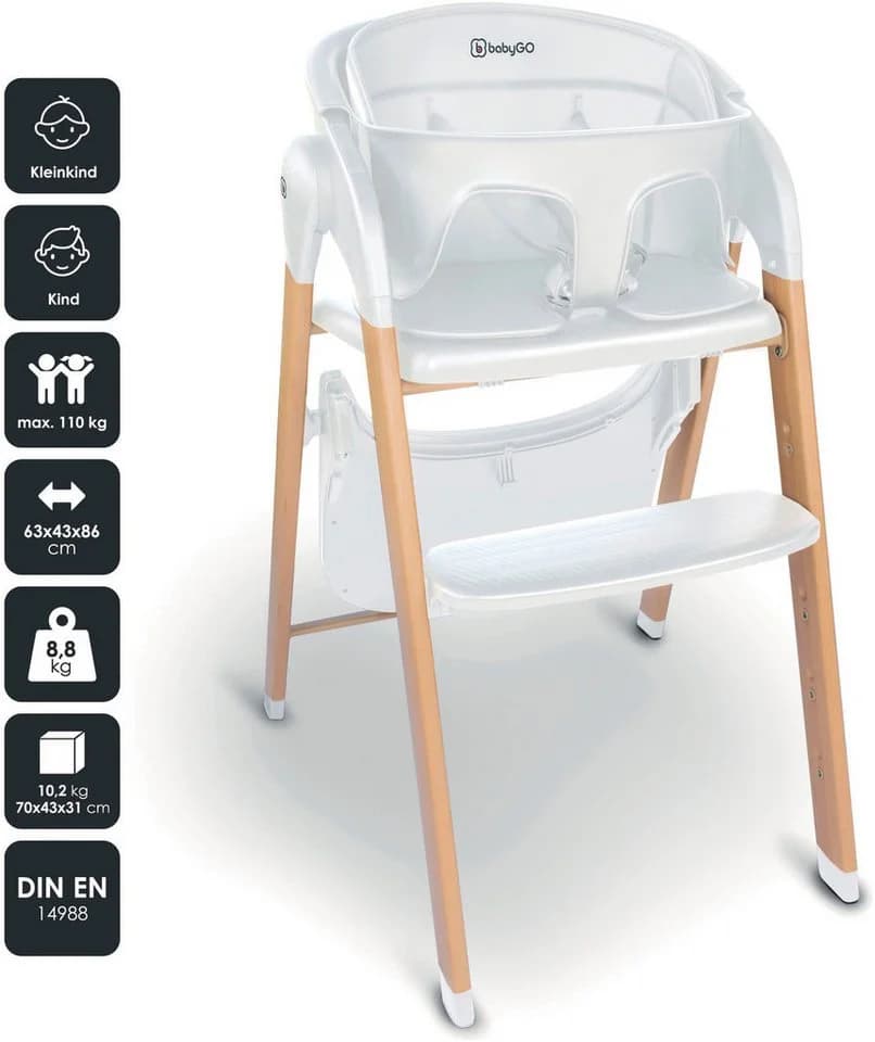 BabyGo Kombihochstuhl Levels Weiß Skandinavisches Design - Bild 5