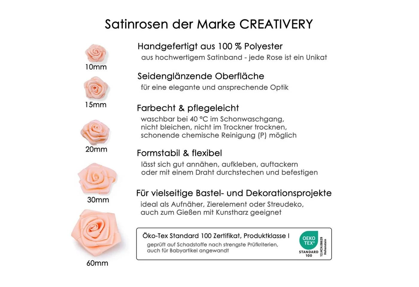 Creativery Satinrosen 15mm Rot - 20 Stück Bastelzubehör - Bild 5