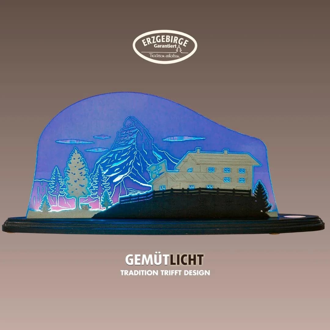 WEIGLA LED Dekolicht Matterhorn Holz Acrylglas Blau-Weiss