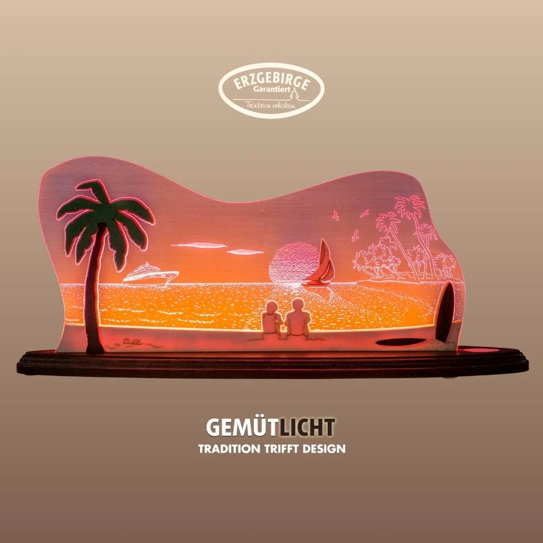 WEIGLA LED Dekolicht Südsee Palme Holz Acrylglas Rot