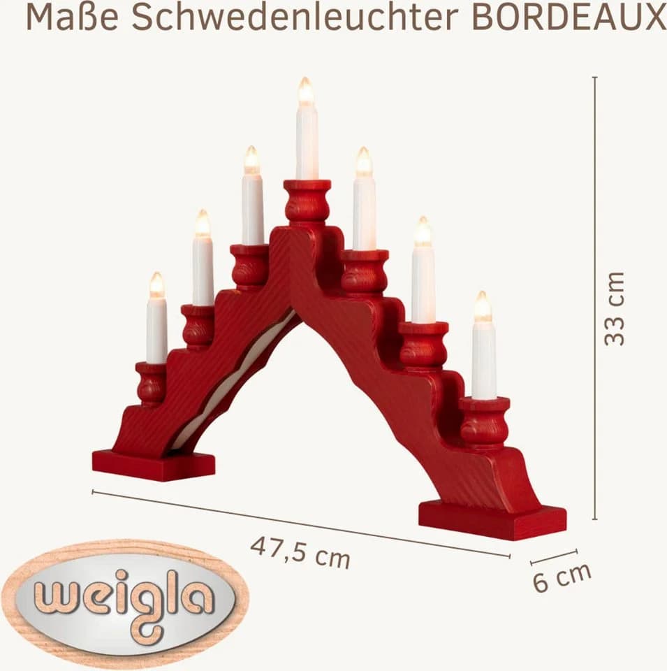 Weigla Lichterbogen Schwede 7-flammig Kiefernholz Rot