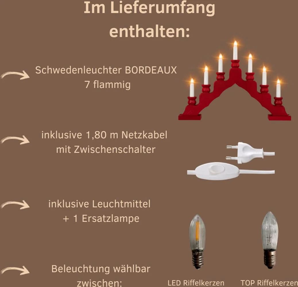 Weigla Lichterbogen Schwede 7-flammig Kiefernholz Rot - Bild 3
