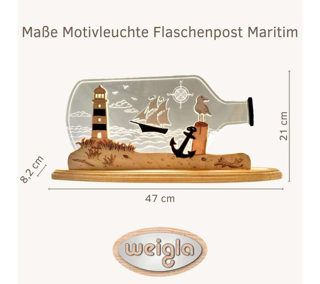 LED Dekolicht WEIGLA "Flaschenpost "Maritim" aus Holz & Acrylglas