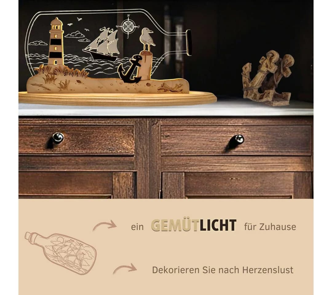 LED Dekolicht WEIGLA "Flaschenpost "Maritim" aus Holz & Acrylglas - Bild 3