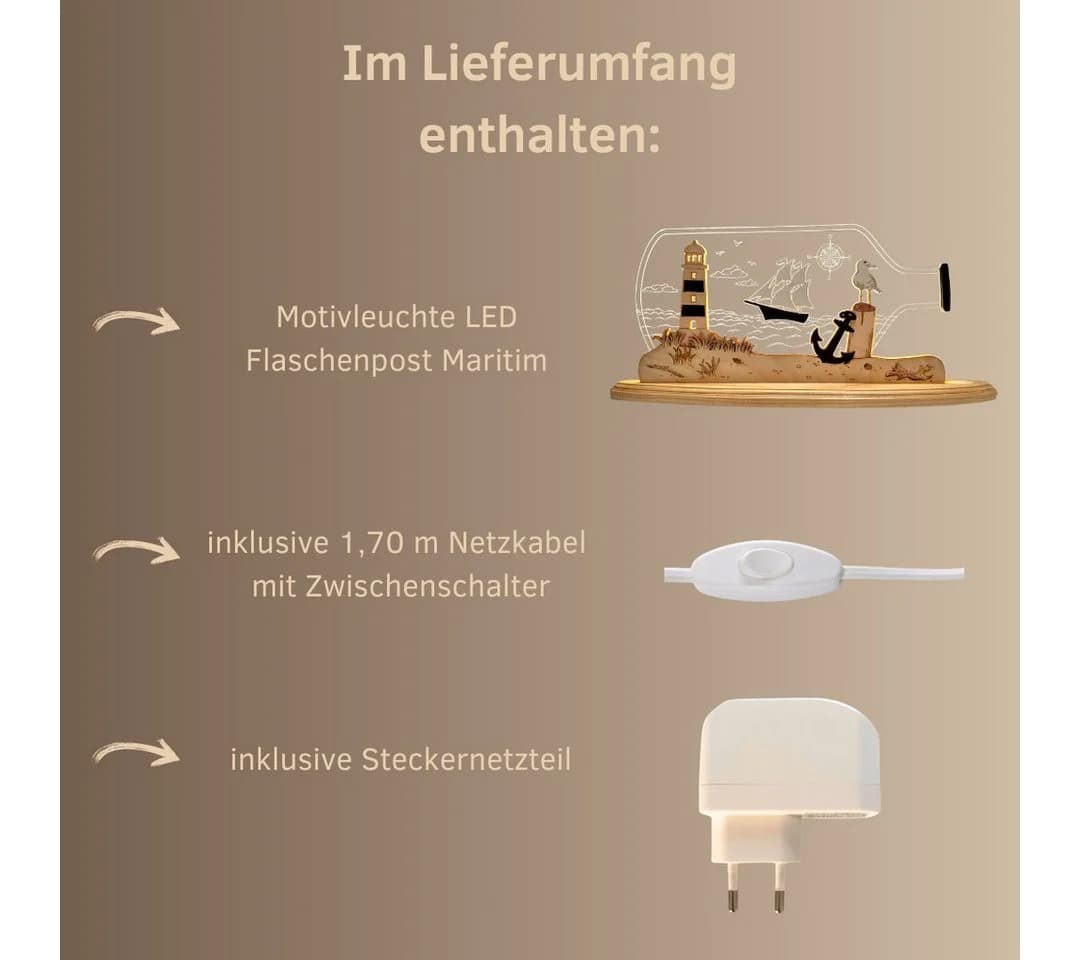 LED Dekolicht WEIGLA "Flaschenpost "Maritim" aus Holz & Acrylglas - Bild 4
