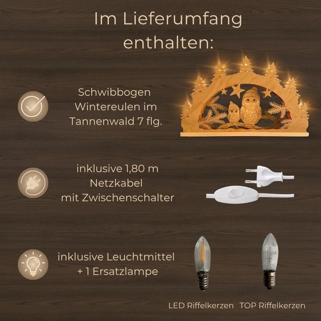 WEIGLA Schwibbogen Wintereule im Tannenwald Natur Holz