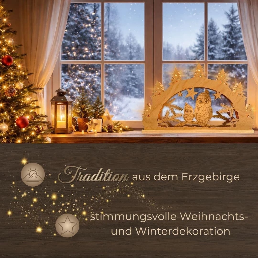 WEIGLA LED Schwibbogen Wintereule im Tannenwald Natur