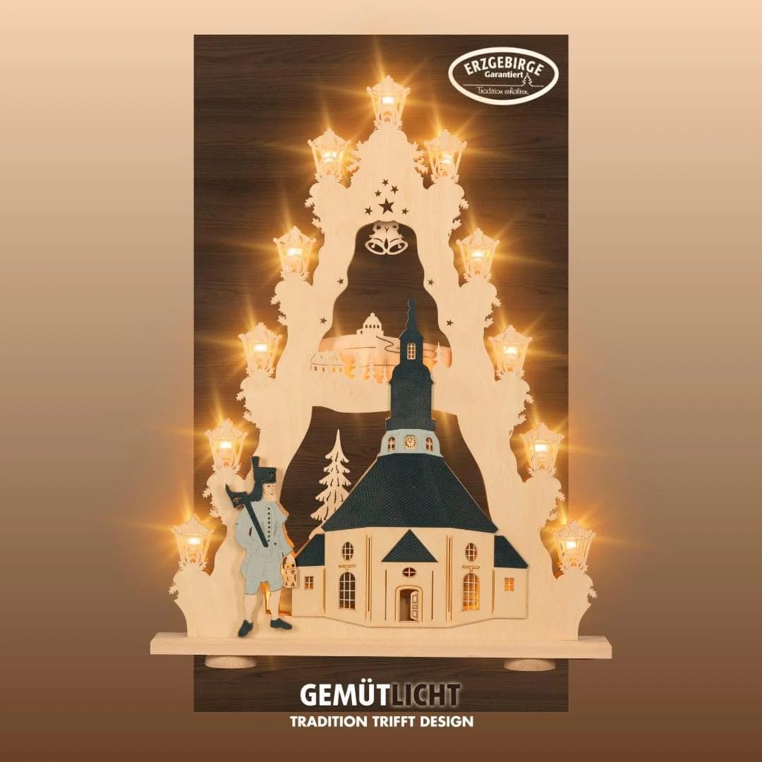 Weigla Lichterbogen Seiffener Kirche, große Lichterspitze aus Holz, Made in Germany
