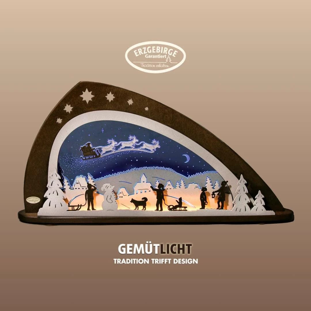 WEIGLA LED Schwibbogen Santa Claus Schwarz/Blau Erzgebirge