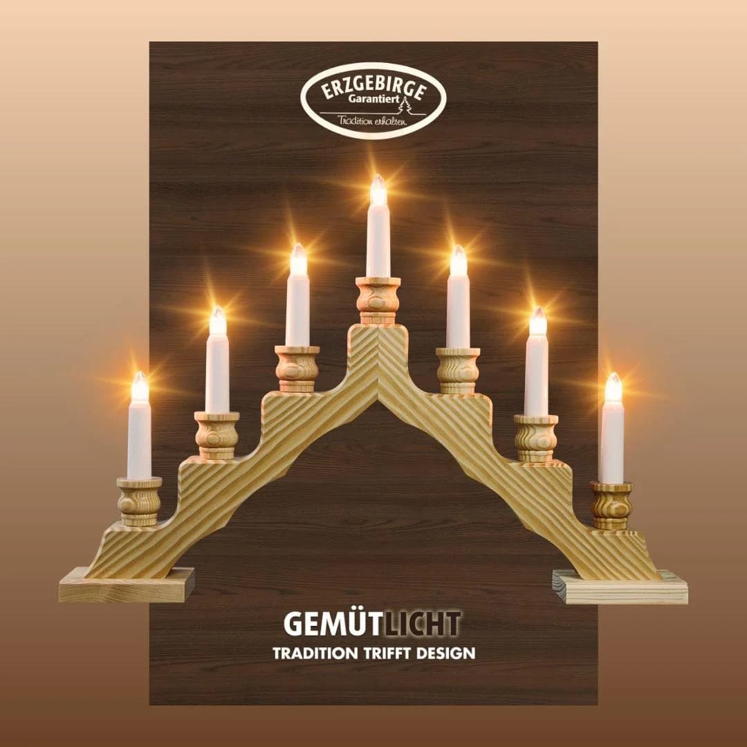 Weigla Lichterbogen Schwede 7-flammig Massivholz Beige