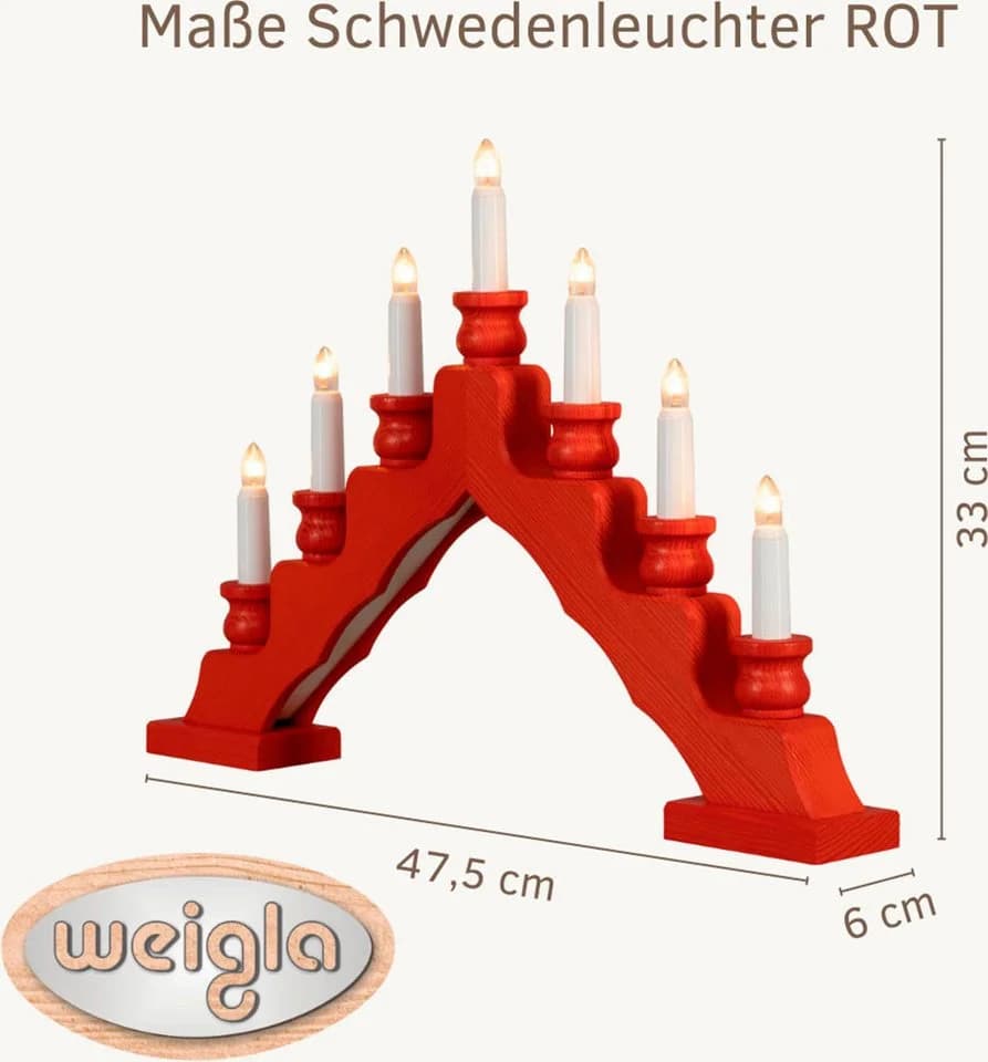 Weigla Lichterbogen Schwede 7-flammig Rot Massivholz