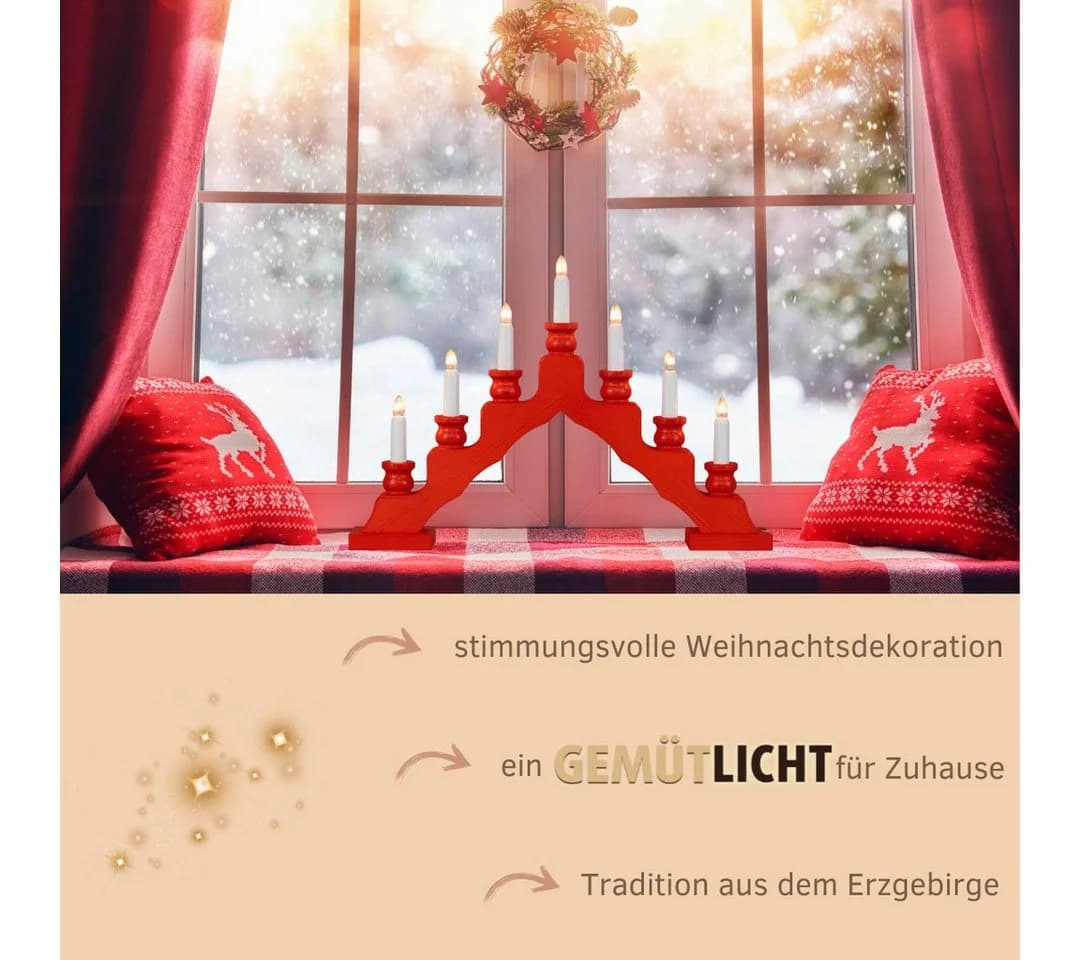 Weigla Lichterbogen Schwede 7-flammig Rot Massivholz - Bild 4