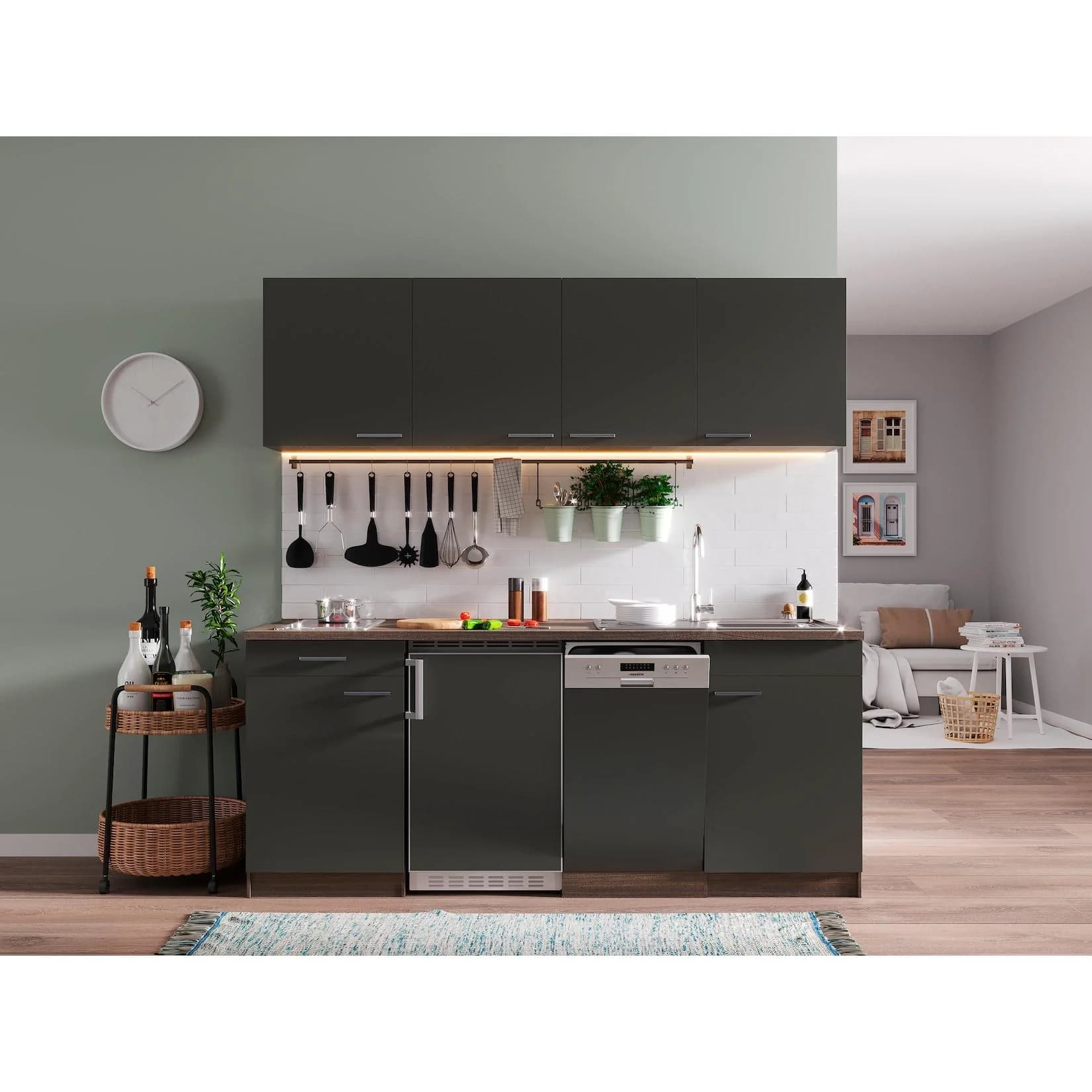 Respekta Küchenzeile 195 cm Grau-Eiche York Nachbildung