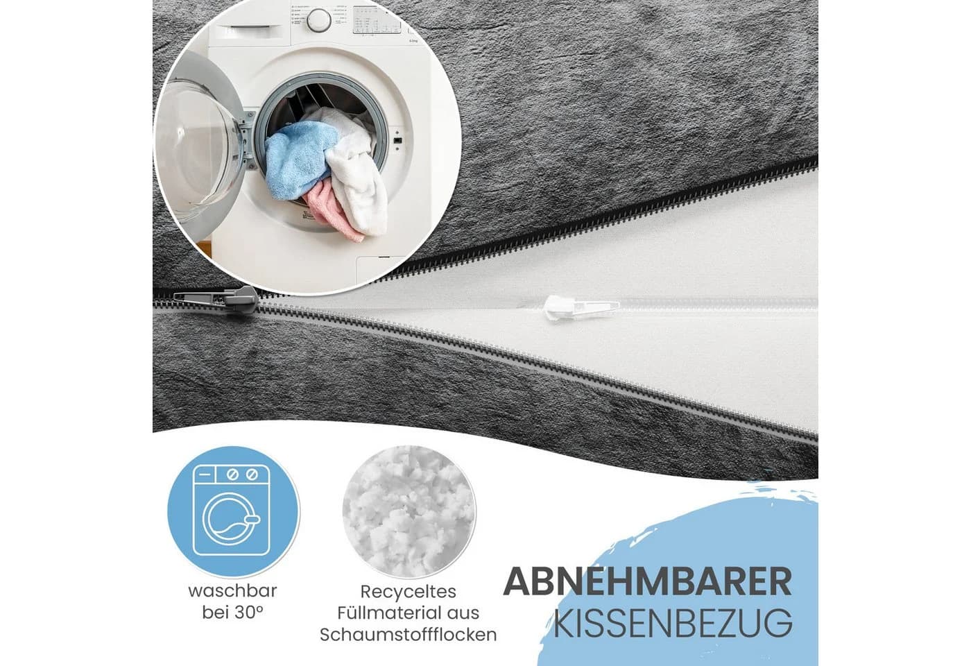 ELONEO Rückenkissen mit Armlehnen Silbergrau - Waschbarer Bezug - Bild 5