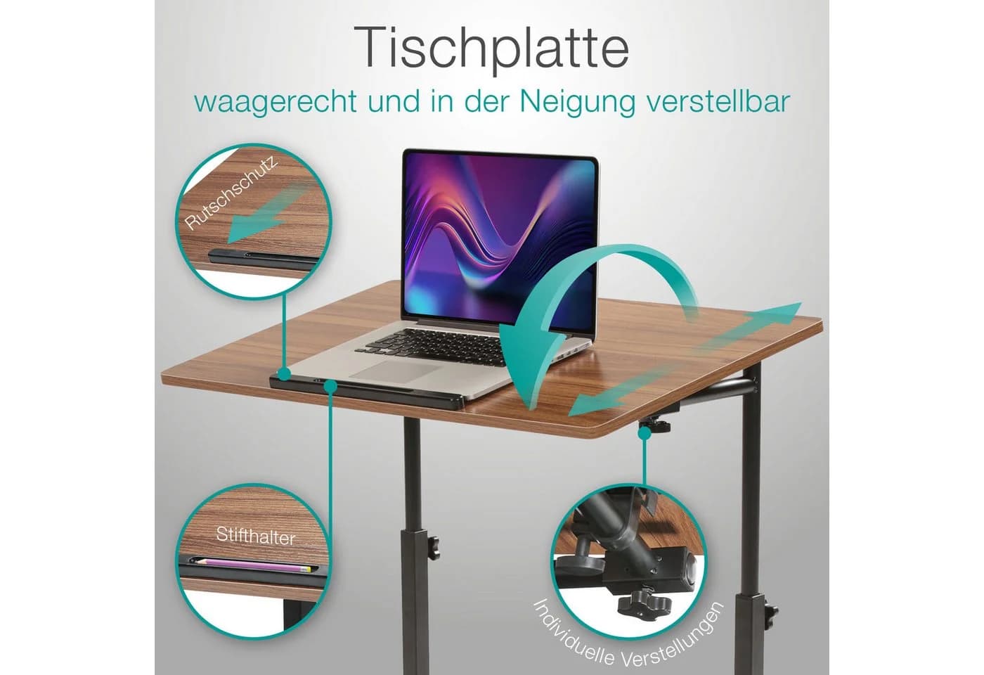 ELONEO Beistelltisch höhenverstellbar mit Rollen Holz-Optik Weiß - Bild 5