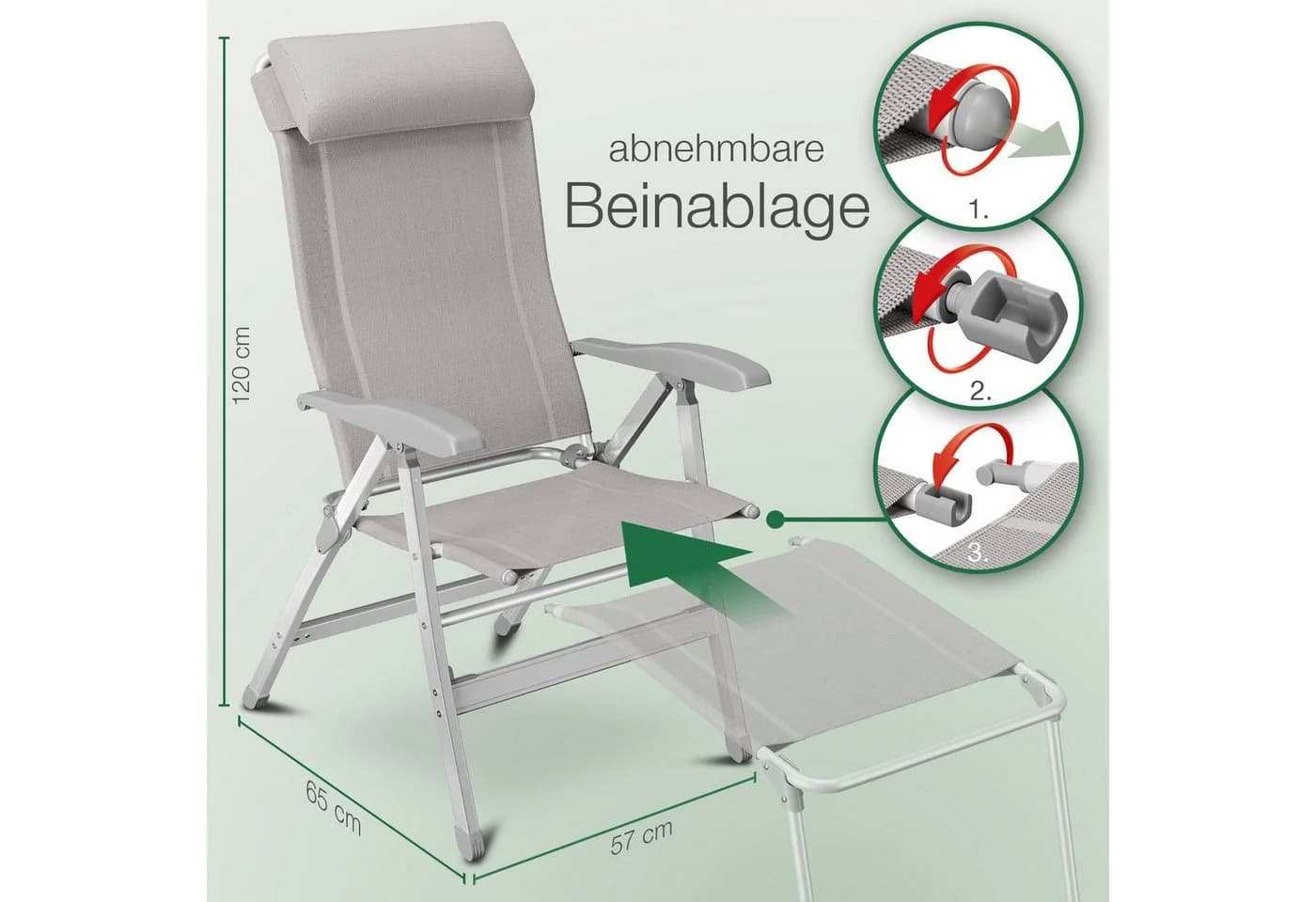 ELONEO Gartenstuhl mit Liegefunktion Beige 6-fach verstellbar klappbar - Bild 4