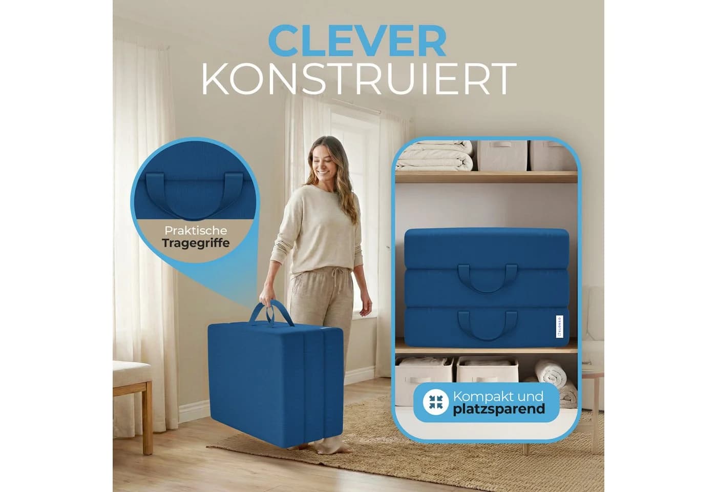 ELONEO Klappmatratze 3-teilig Gästematratze Blau 15 cm - Bild 5