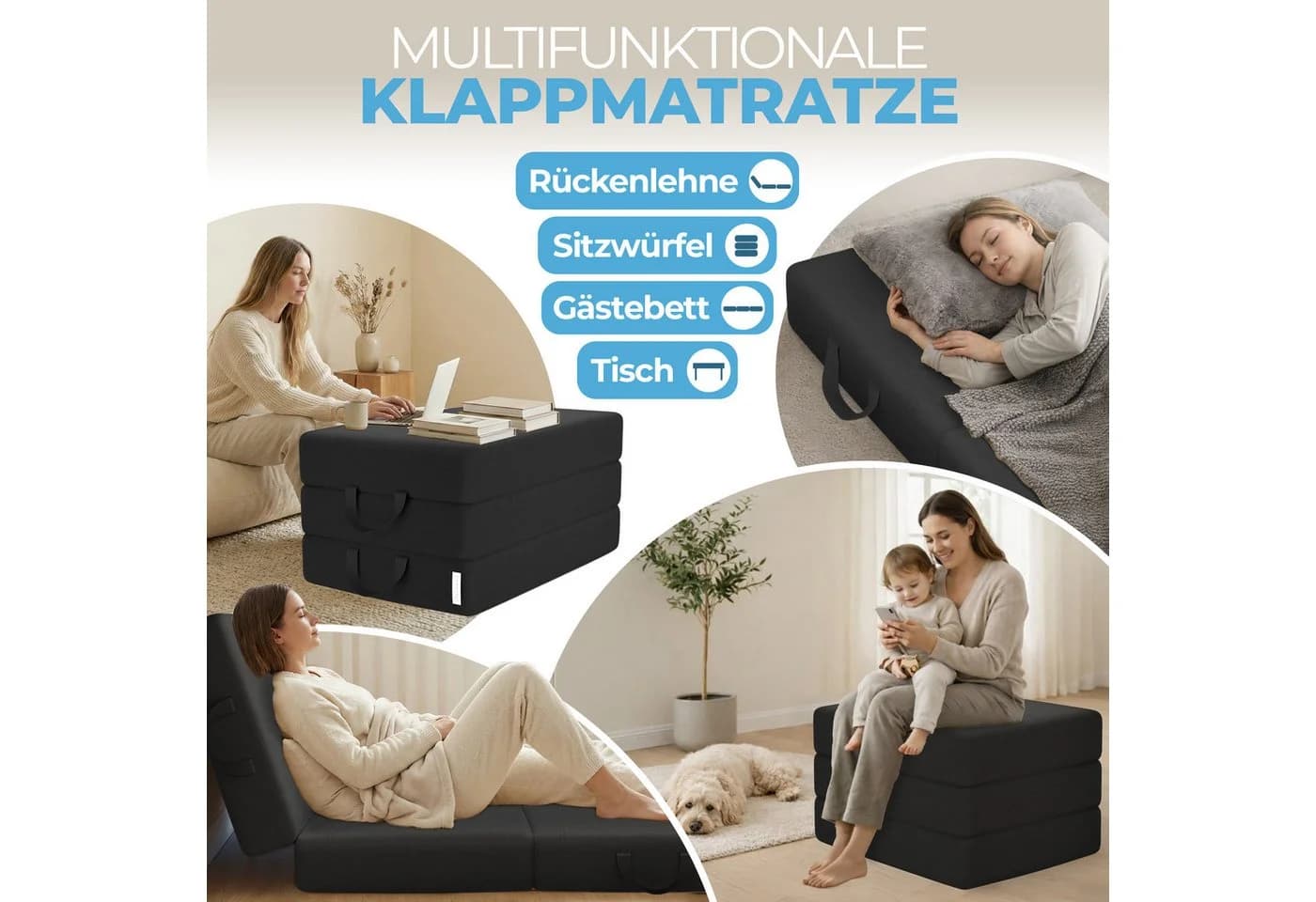 ELONEO Klappmatratze 3-teilig, Gästematratze mit extra dicken Schaumstoff, 15 cm hoch, waschbarer Bezug, geeignet für Hausstauballergiker, schadstoffgeprüft - Bild 4
