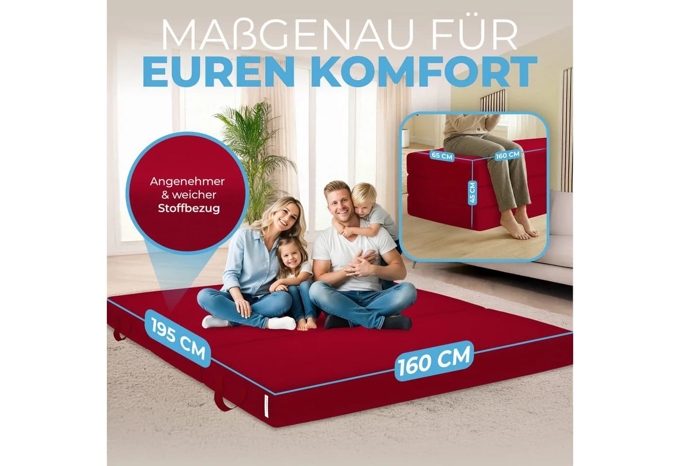 ELONEO Klappmatratze 3-teilig Gästematratze Rot 15 cm - Bild 2
