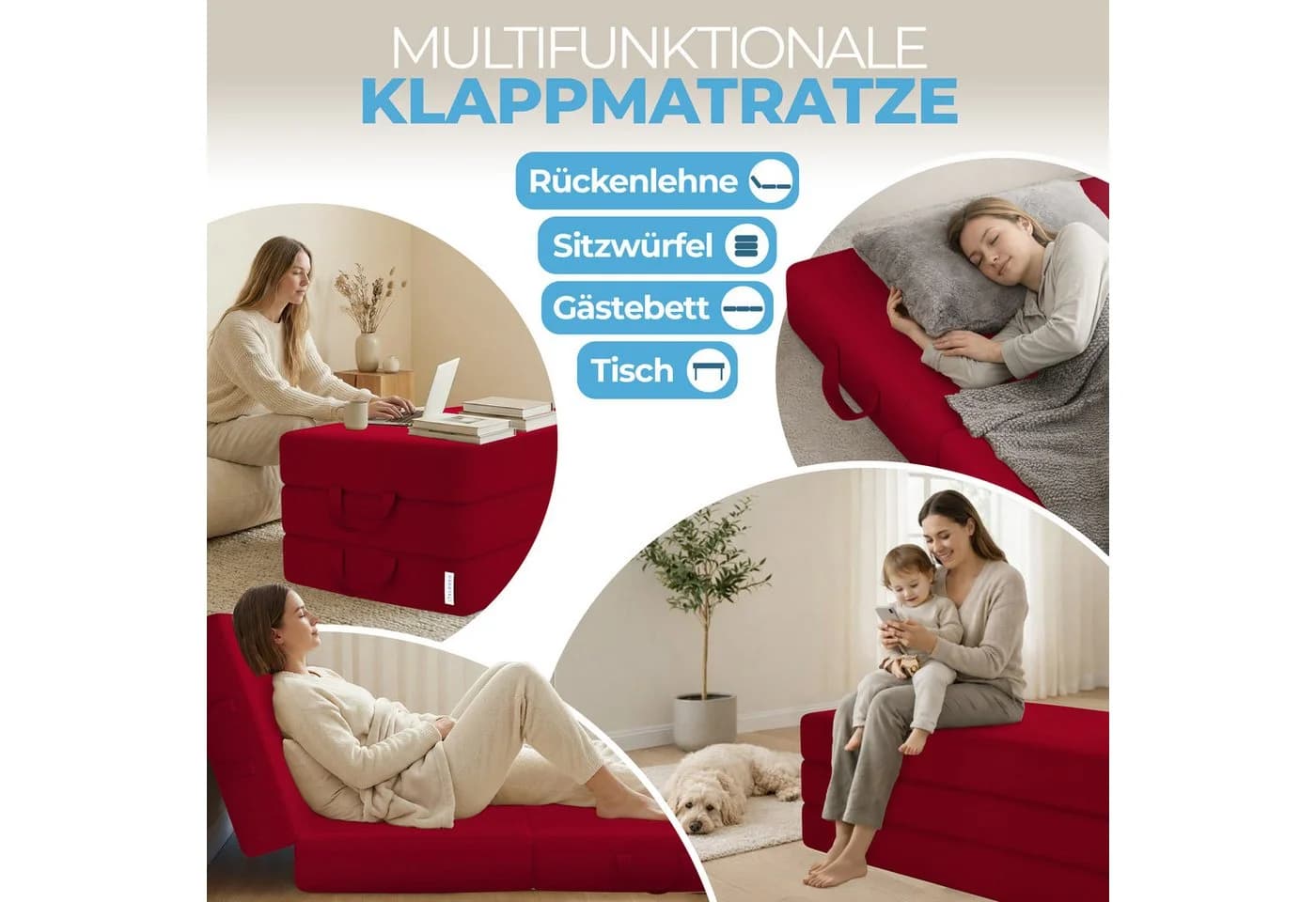 ELONEO Klappmatratze 3-teilig Gästematratze Rot 15 cm - Bild 4