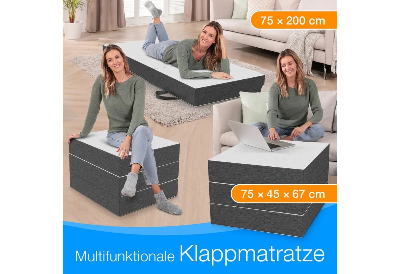 ELONEO Klappmatratze Schwarz Grau Visko-Mineralschaum 15 cm - Bild 2