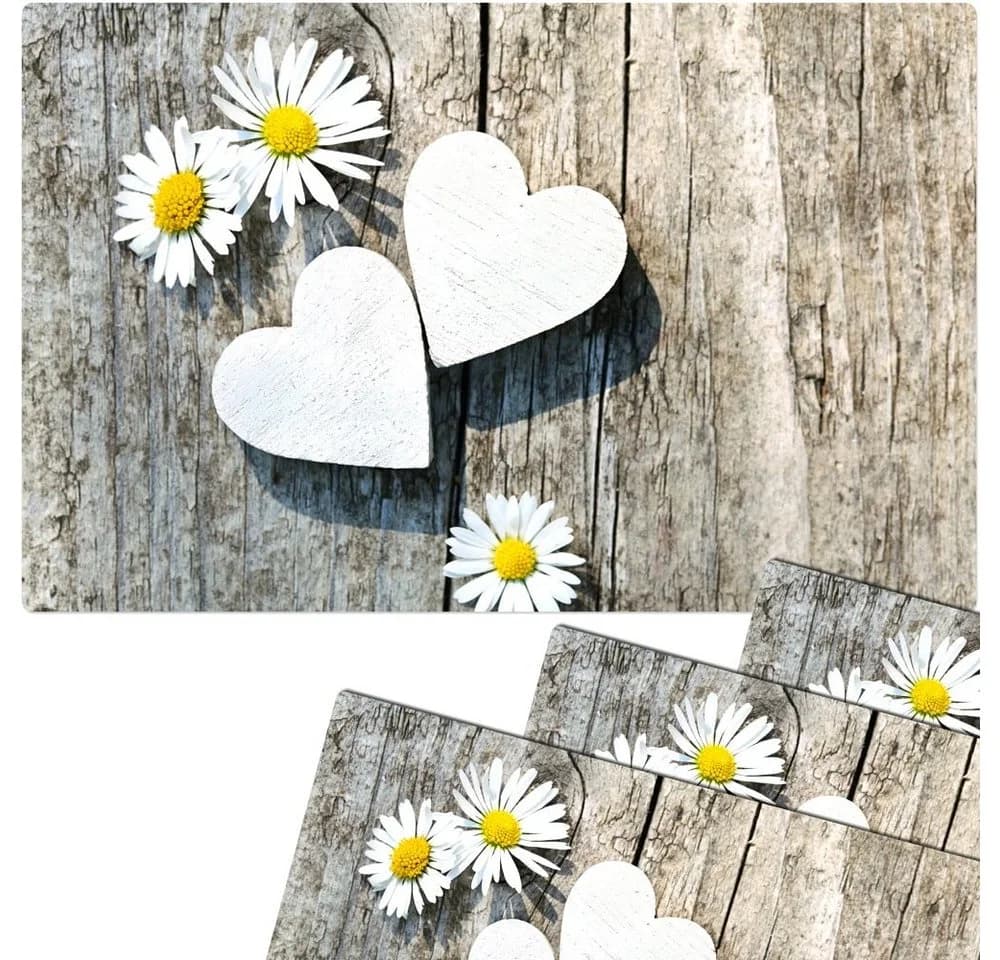 matches21 HOME & HOBBY Platzset 4er Set Landhaus-Stil Blumen & Holz-Optik