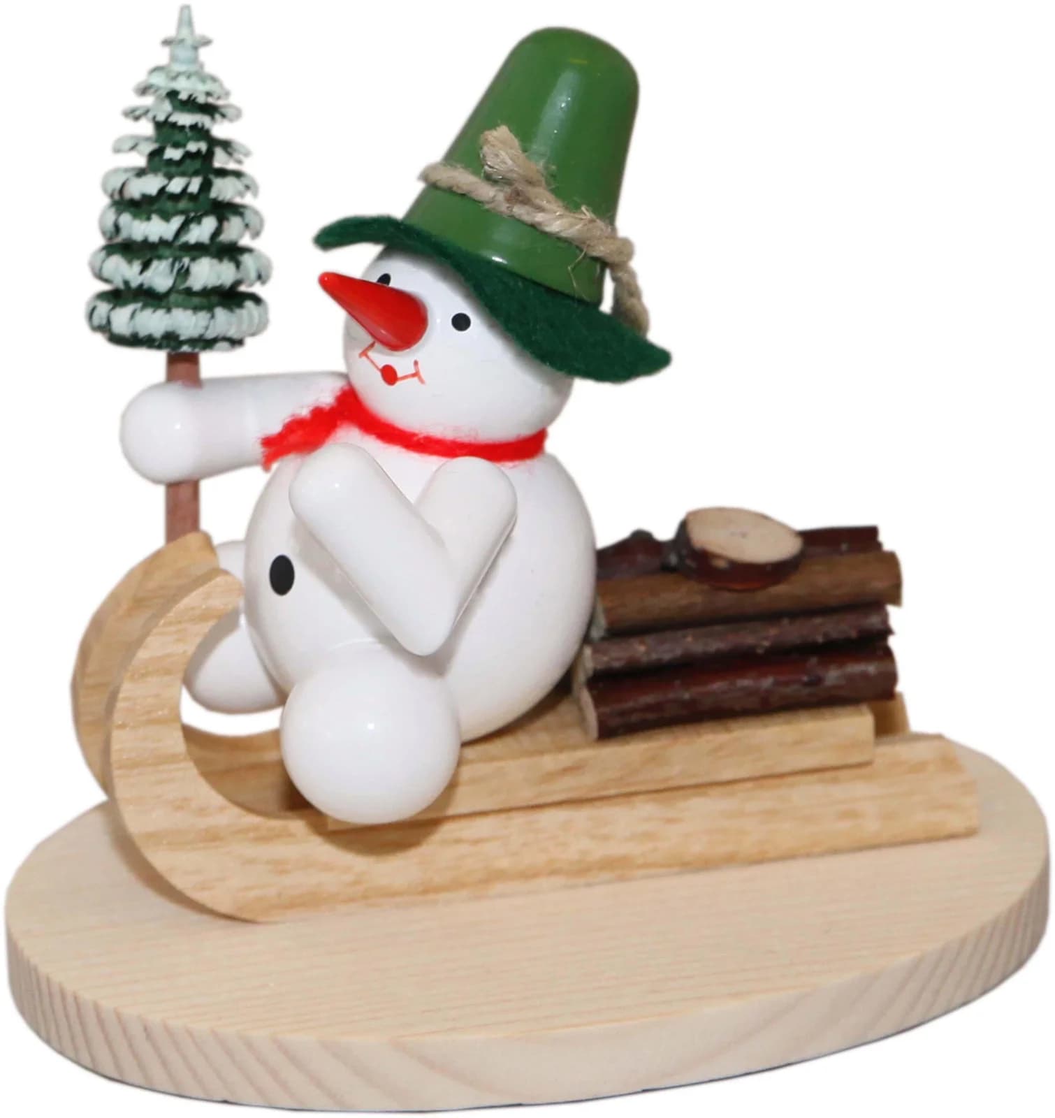 Albin Preissler Schneemann auf Holzschlitten, Handwerkskunst aus dem Erzgebirge