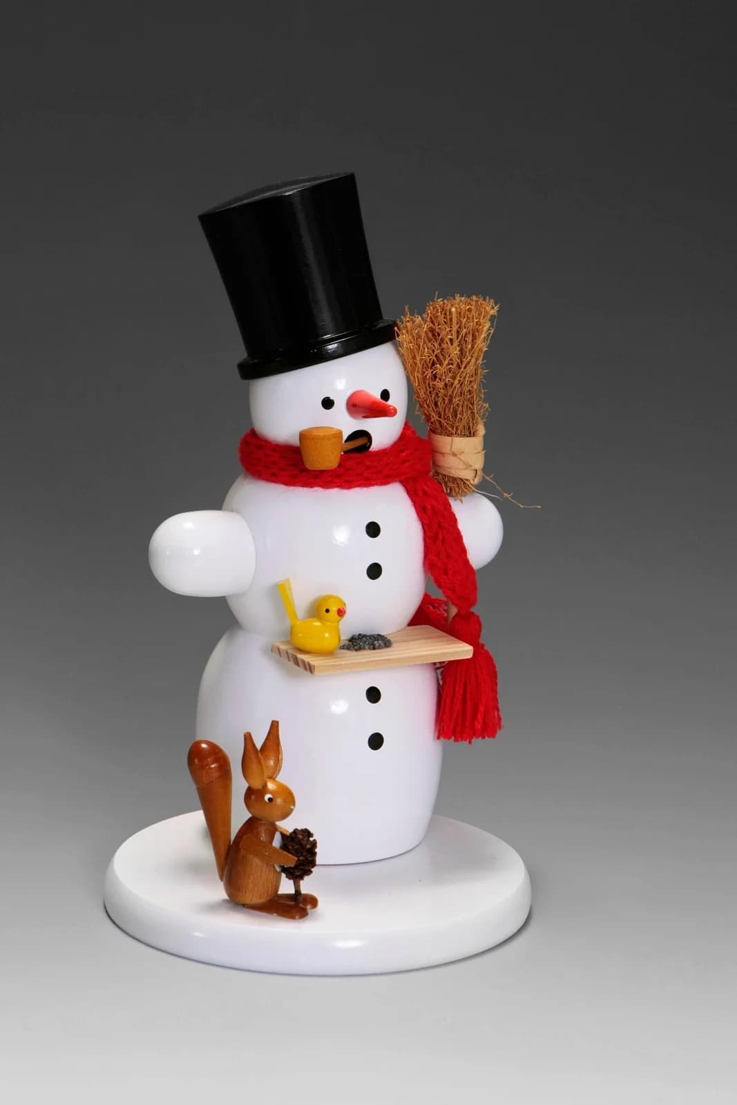 Albin Preissler Räuchermännchen Schneemann mit Eichhörnchen Buchenholz