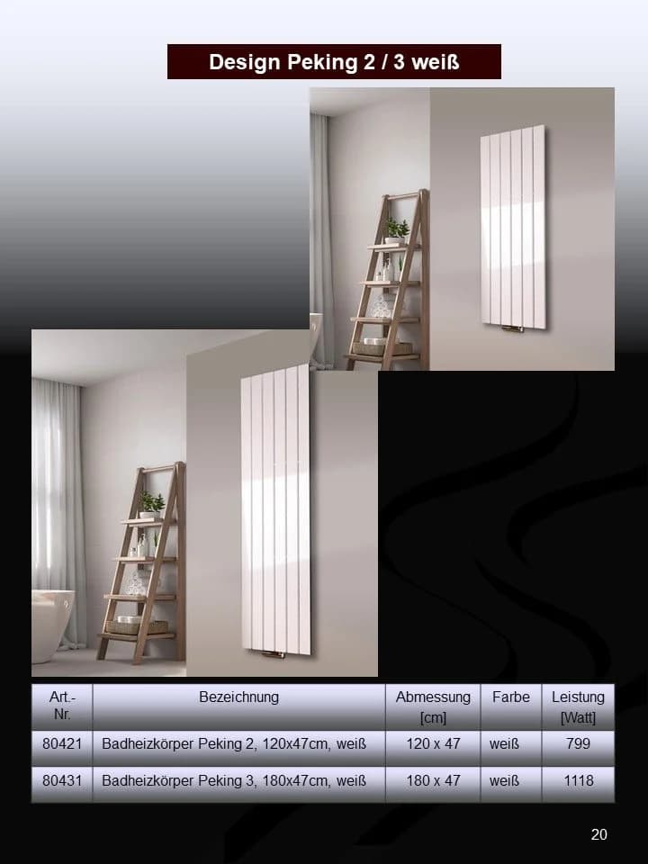 Szagato Badheizkörper Design Peking 3 180x47cm 1118 Watt weiß - Bild 4
