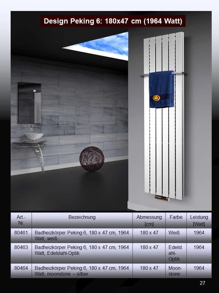Szagato Badheizkörper Design Peking 3 180x47cm 1118 Watt weiß - Bild 5