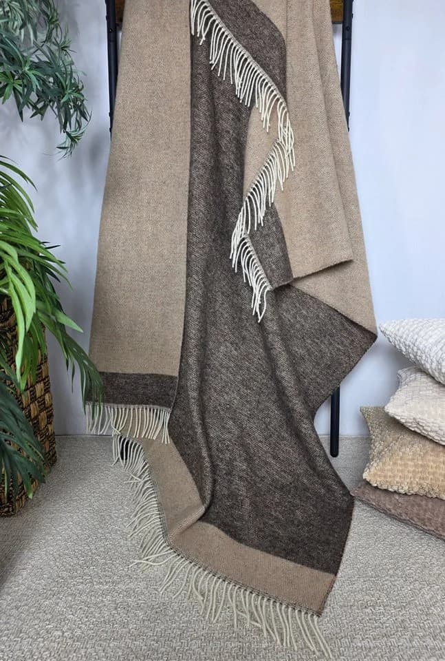 STTS Wolldecke TIROL 100% Schurwolle Beige/Braun