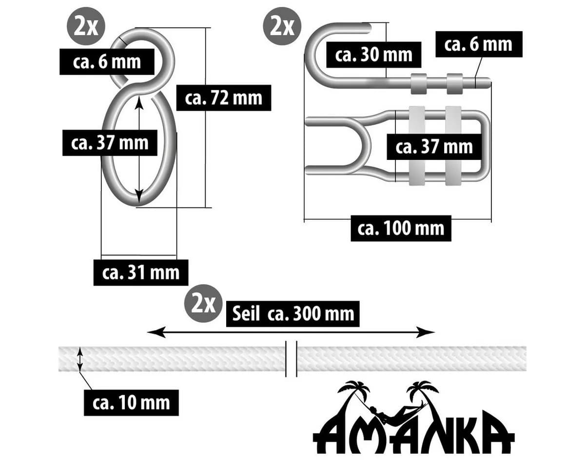 AMANKA Hängemattenbefestigung 6m Set mit L-Haken & Stahlösen - Bild 5