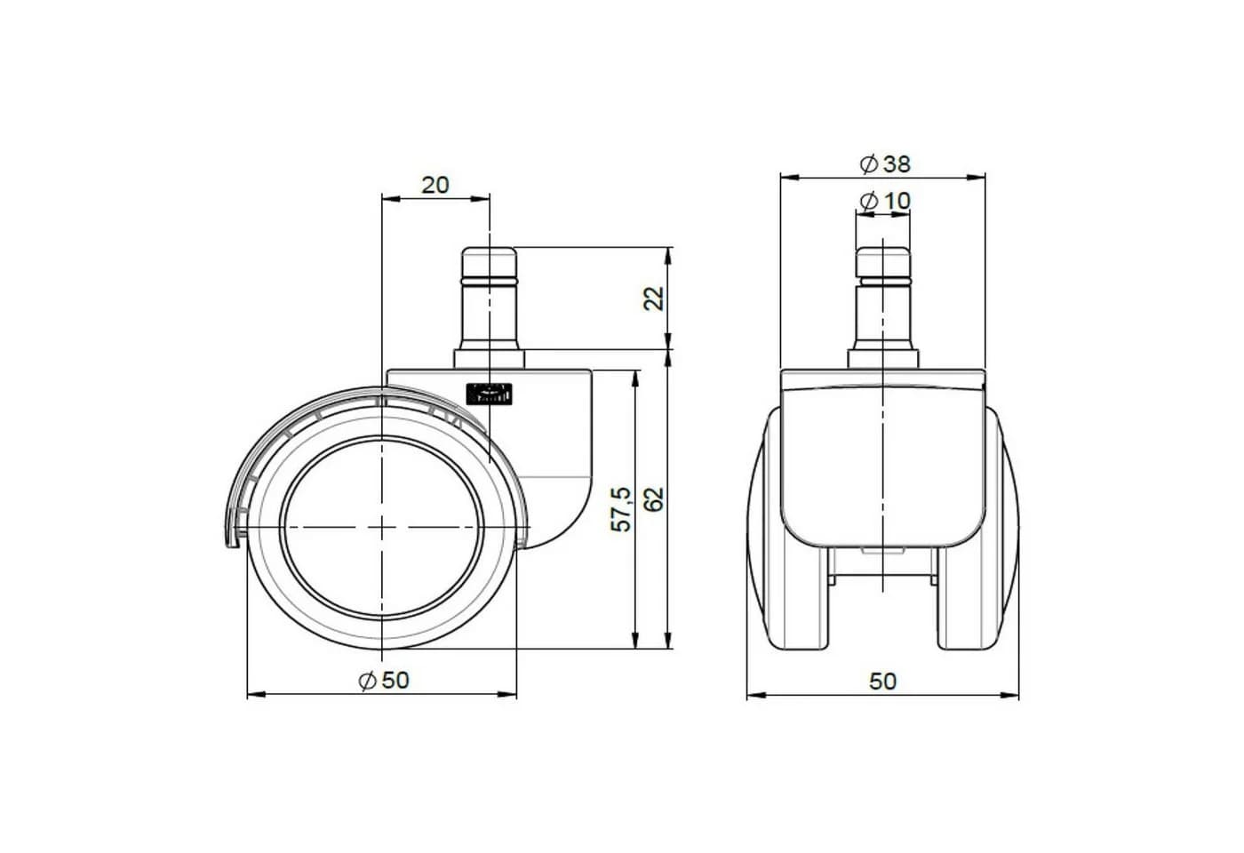 hjh OFFICE Stuhlrollen 5er Pack Hartboden 10mm/50mm Schwarz - Bild 4