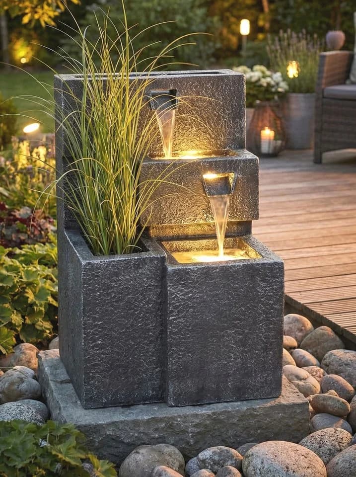 Arnusa Gartenbrunnen Grada mit LED-Beleuchtung und Pflanzbecken - Bild 3