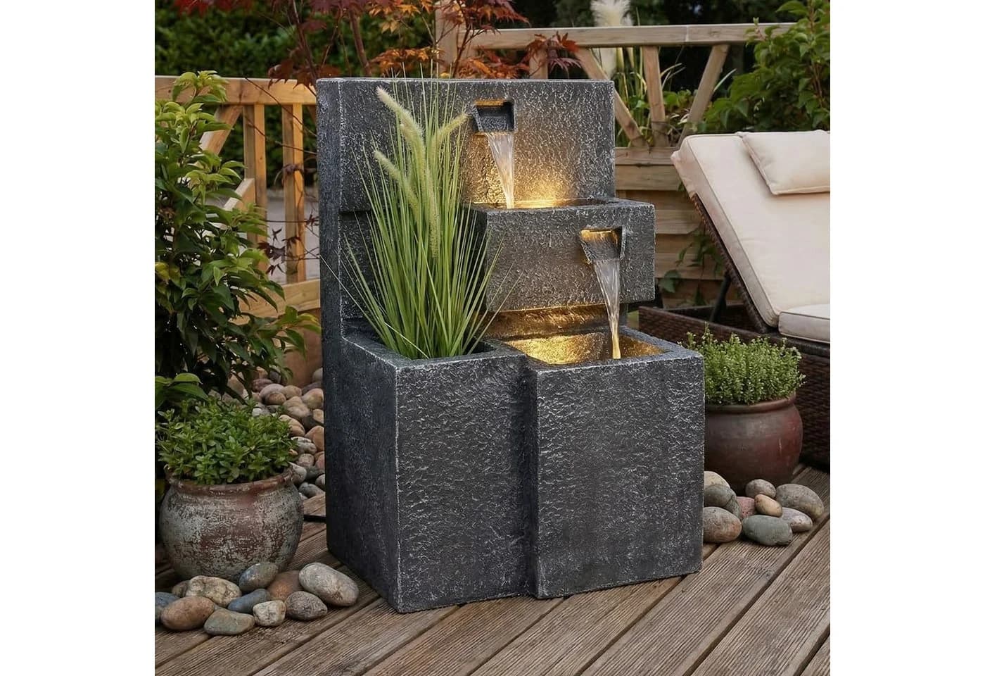 Arnusa Gartenbrunnen Grada mit LED-Beleuchtung und Pflanzbecken - Bild 4