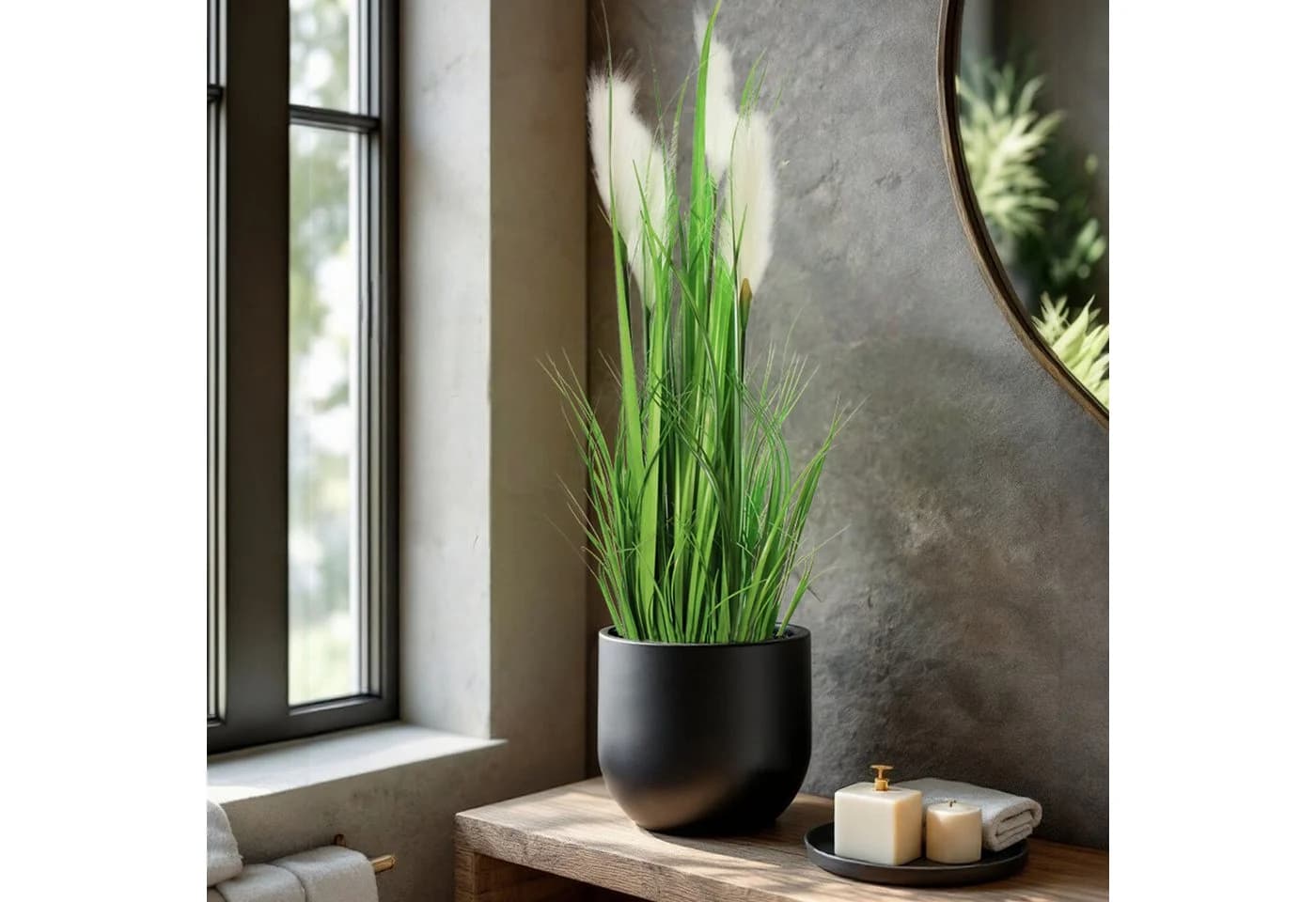 Kunstpflanze Kunstgras Dekogras 90 cm Dekopflanze Wohnzimmer Deko Pampasgras, Arnusa