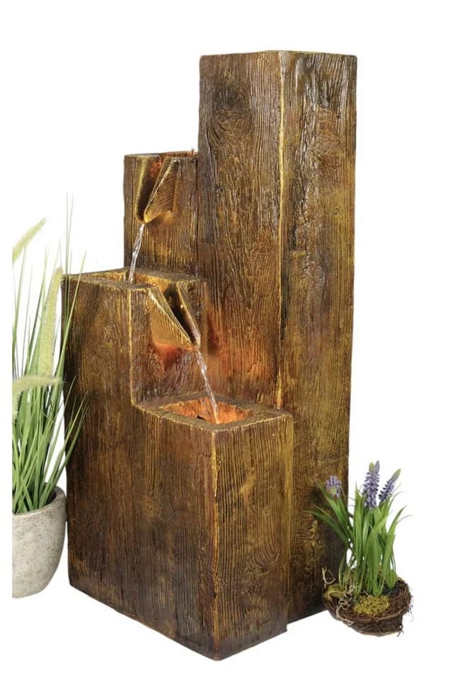 Arnusa Gartenbrunnen mit LED-Beleuchtung Holzoptik - Bild 2