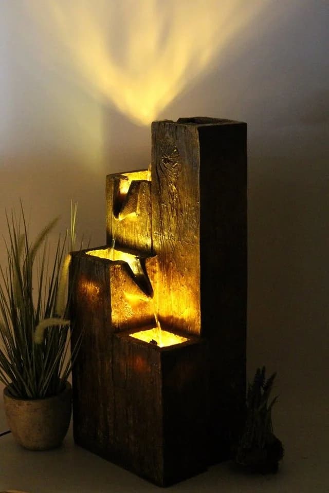 Arnusa Gartenbrunnen mit LED-Beleuchtung Holzoptik - Bild 3