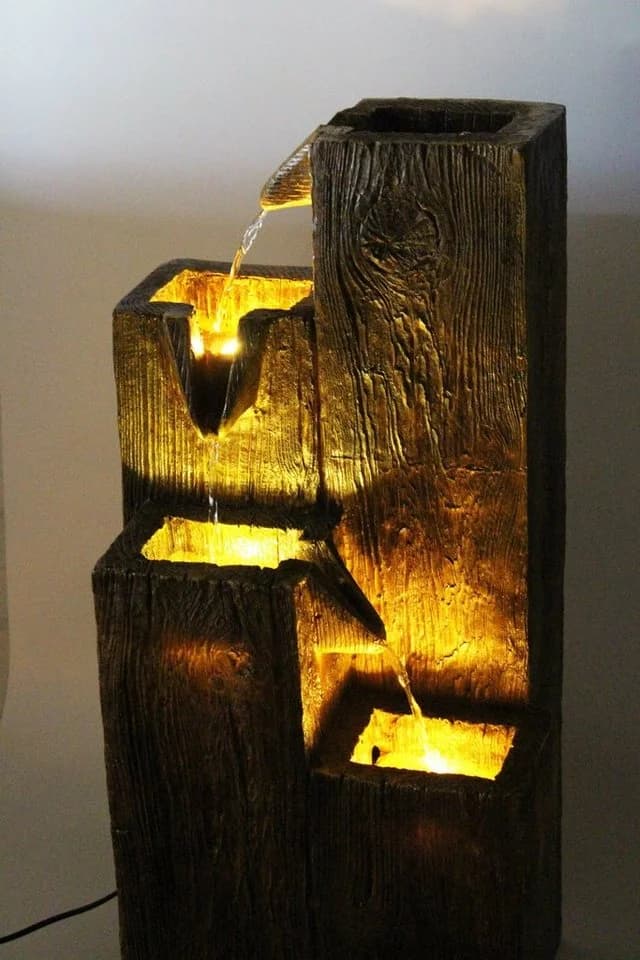 Arnusa Gartenbrunnen mit LED-Beleuchtung Holzoptik - Bild 5