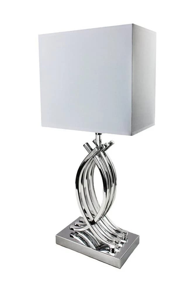 Arnusa Tischleuchte Modern Chrom Weiß Stoffschirm E27 - Bild 2