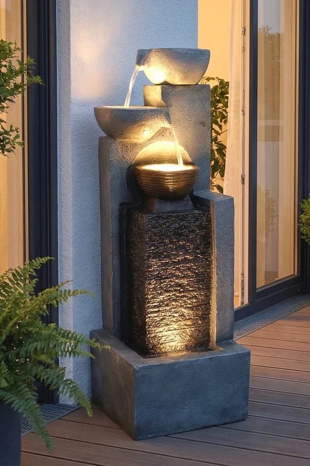 Arnusa Gartenbrunnen mit LED Beleuchtung und Kaskade