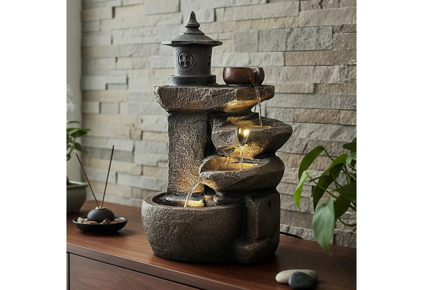 Arnusa Gartenbrunnen BK851 mit LED Beleuchtung Polyresin