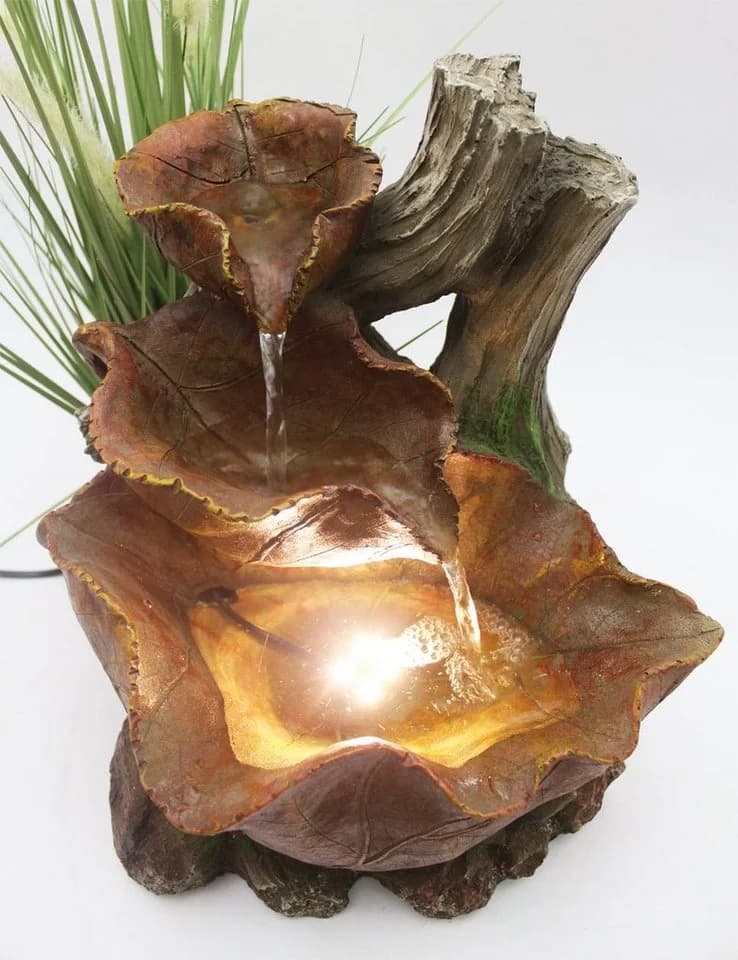 Arnusa Zimmerbrunnen Herbstlaub BK853 mit LED Beleuchtung Braun Polyresin