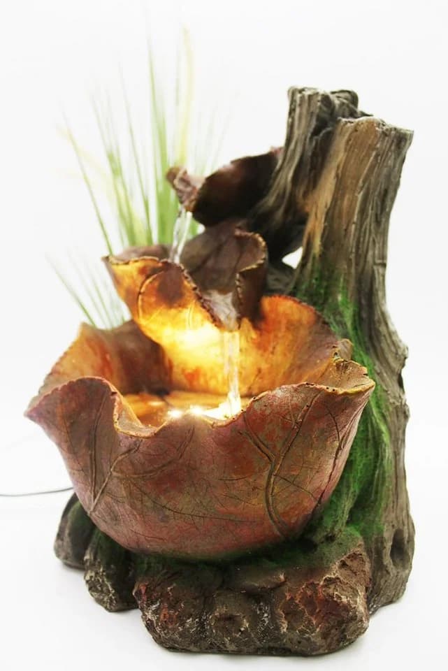 Arnusa Zimmerbrunnen Herbstlaub BK853 mit LED Beleuchtung Braun Polyresin - Bild 4