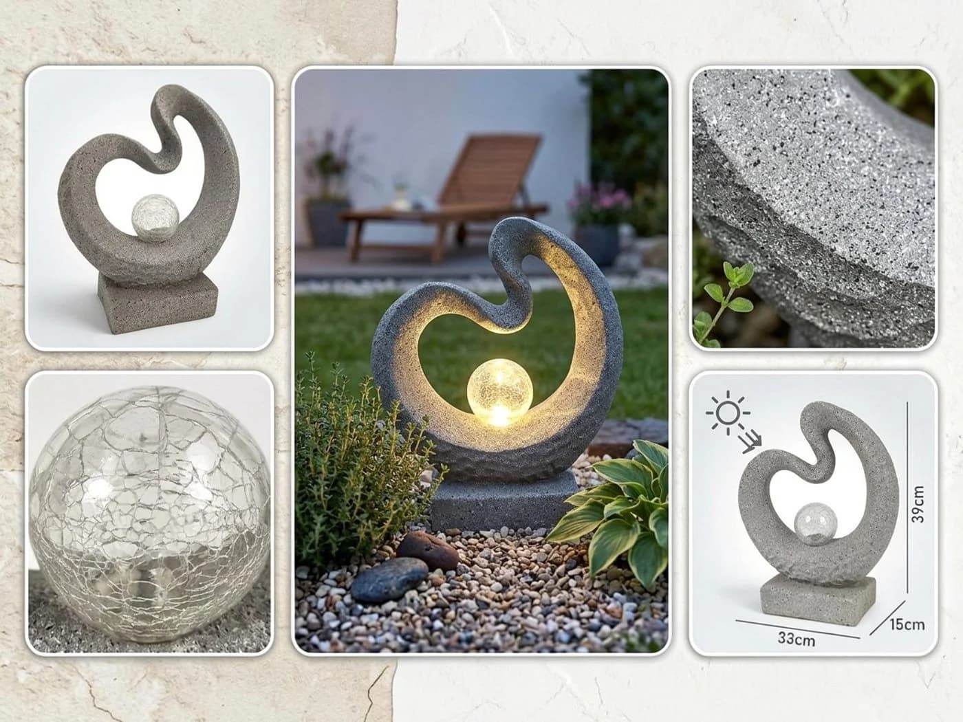 Arnusa LED Solarleuchte Gartenfigur Granit-Optik - Bild 4